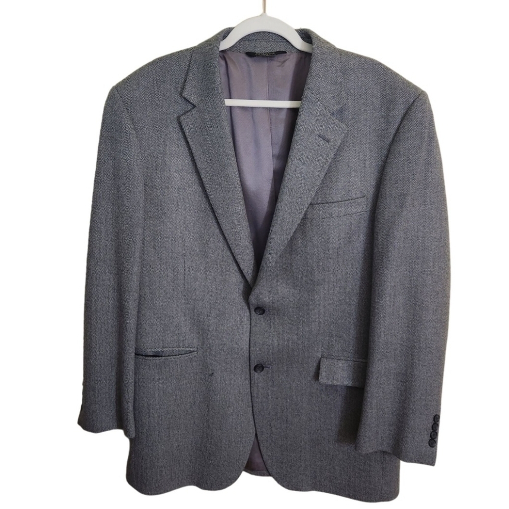 Jos A. Banks Wool Herringbone Tweed Single Breasted Blazer Size 44L